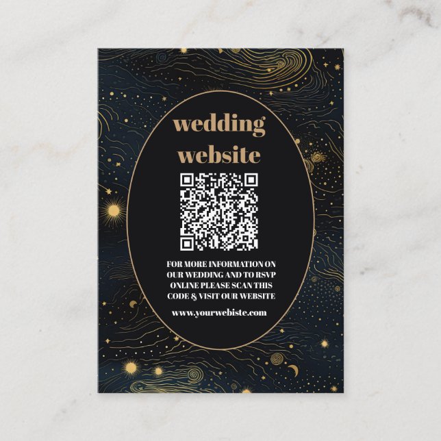 qr code Celestial Crescent Moon Gold Wedding Begleitkarte (Vorderseite)