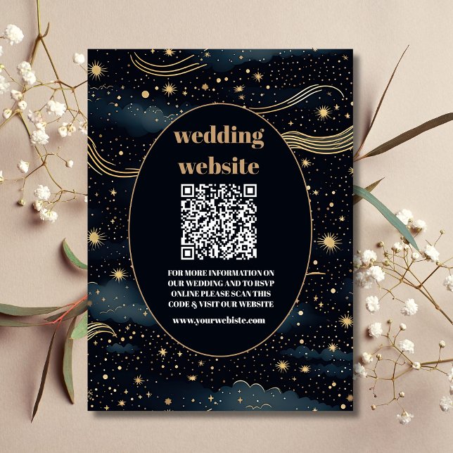 qr code Celestial Midnight Blue Stars Moon Wedding Begleitkarte (Von Creator hochgeladen)