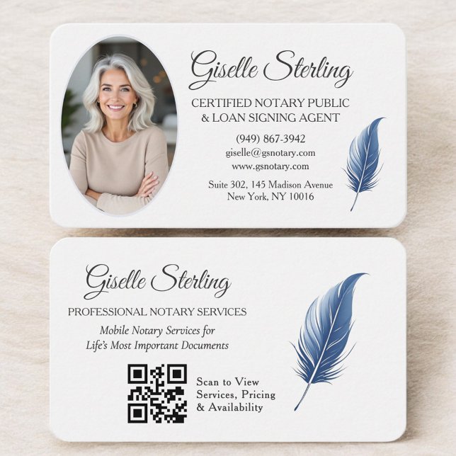 QR Code Certified Notary Public Navy Blue Visitenkarte (Von Creator hochgeladen)