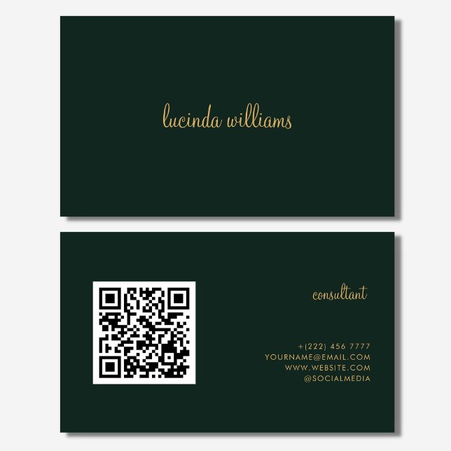 QR Code Charcoal Chic Gold Script Monogram Visitenkarte (Von Creator hochgeladen)
