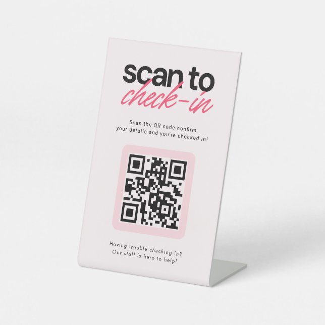 QR-Code-Check-in-Tischschild für Unternehmen Sockelschild (Vorderseite)