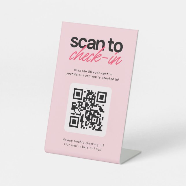 QR-Code-Check-in-Tischschild für Unternehmen Sockelschild (Vorderseite)