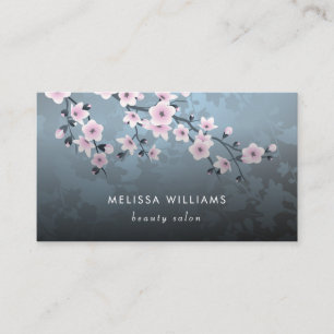Qr-Code Cherry Blossom Dark Floral Visitenkarte