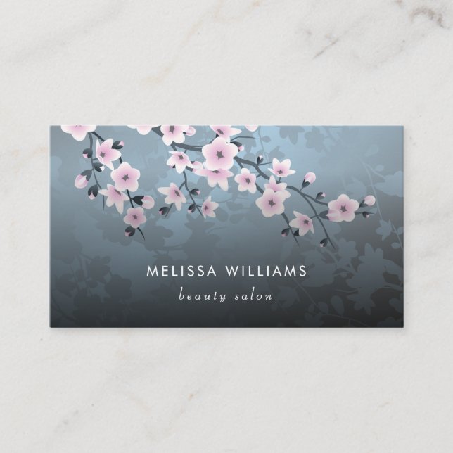 Qr-Code | Cherry Blossom Dark Floral Visitenkarte (Vorderseite)
