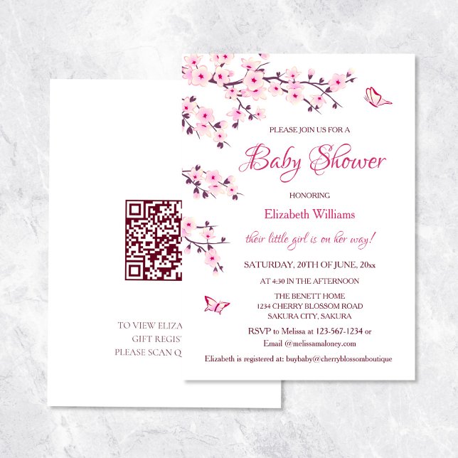QR-Code | Cherry Blossom | Girl Baby Dusche Einladung (Von Creator hochgeladen)