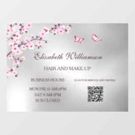QR-Code | Cherry Blossom Pink Silver Salon Fensteraufkleber