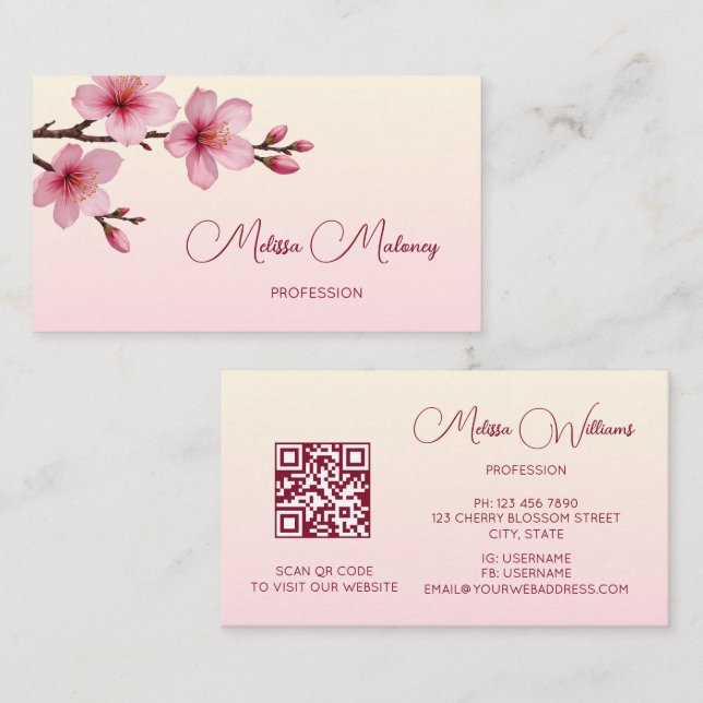 QR Code | Cherry Blossom Pink Visitenkarte (Vorne/Hinten)