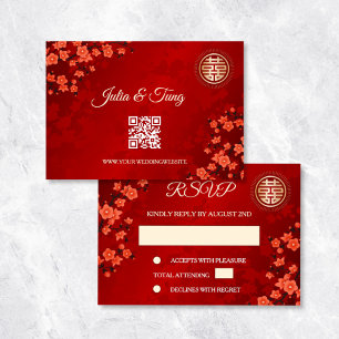QR-Code   Cherry Blossom Red UAWG Chinese Wedding Einladung