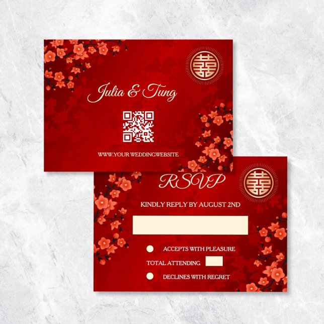 QR-Code | Cherry Blossom Red UAWG Chinese Wedding Einladung (Von Creator hochgeladen)