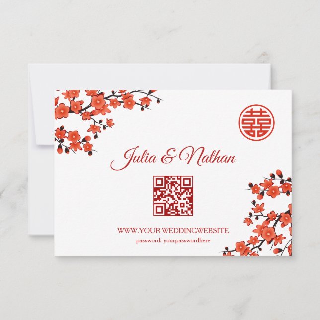 QR-Code | Cherry Blossom Red UAWG Chinese Wedding RSVP Karte (Rückseite)