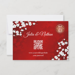 QR-Code Cherry Blossom Red UAWG Chinese Wedding RSVP Karte