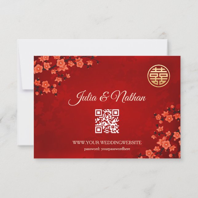 QR-Code | Cherry Blossom Red UAWG Chinese Wedding RSVP Karte (Rückseite)