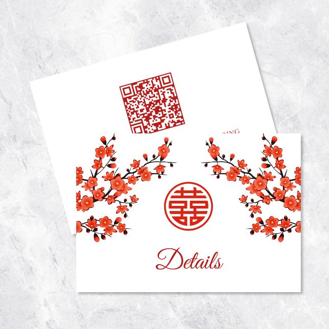 QR-Code | Cherry Blossom Red White Chinese Wedding Begleitkarte (Von Creator hochgeladen)