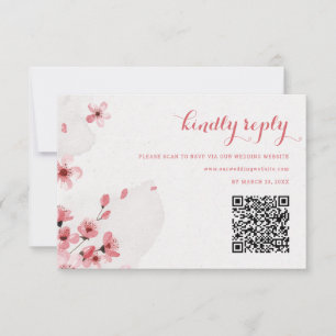 QR Code Cherry Blossom Wedding RSVP Karte