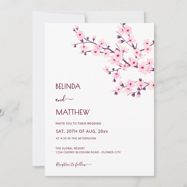 QR Code | Cherry Blossoms  Pink White Wedding Einladung (Vorderseite)