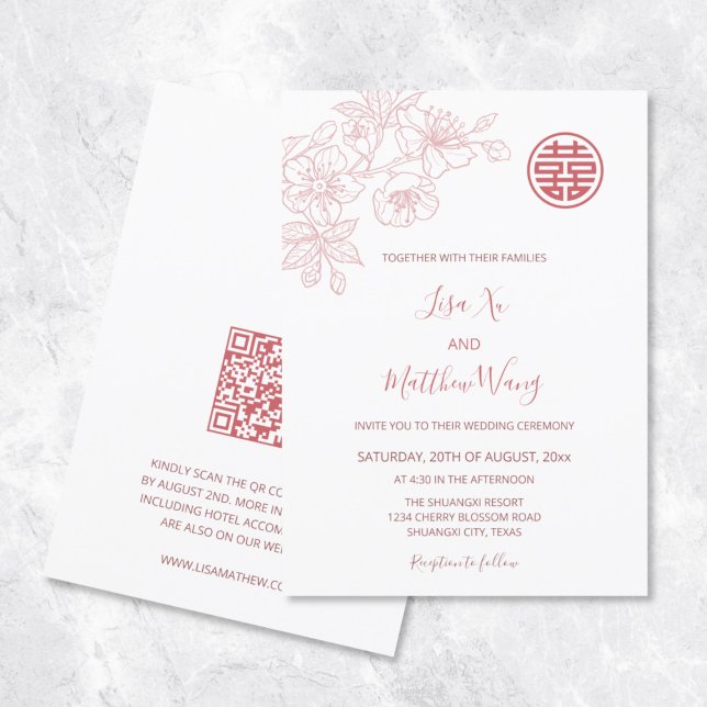 QR-Code | Chinesische Hochzeit mit Blumenrot Einladung (Von Creator hochgeladen)