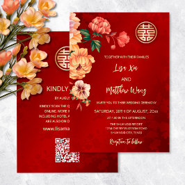 QR-Code | Chinesische Hochzeit mit Peony Einladung