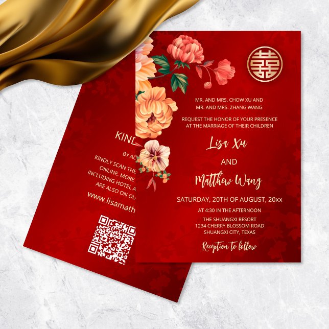 QR-Code | Chinesische Hochzeit mit Peony Einladung (Von Creator hochgeladen)
