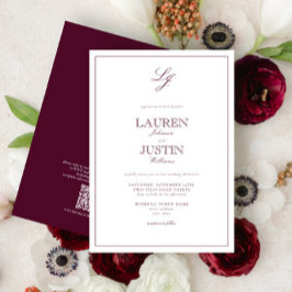 QR Code Classic Burgundy Script Monogram Wedding Einladung