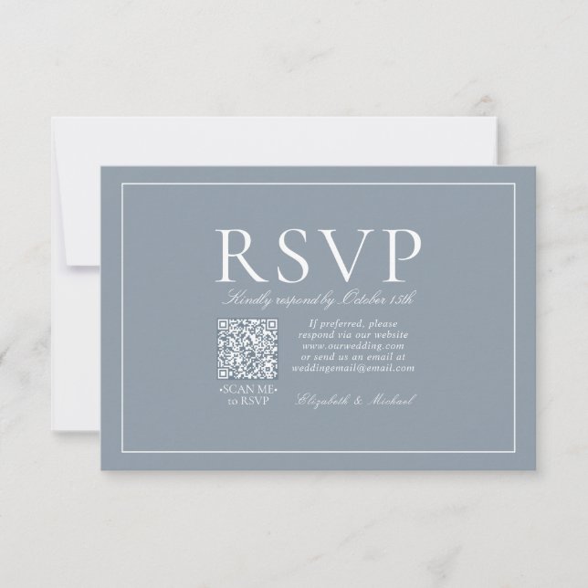 QR Code Classic Elegant Dusty Blue Script UAWG RSVP Karte (Vorderseite)
