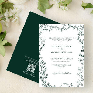 QR Code Classic Formal Emerald Green Wedding Einladung