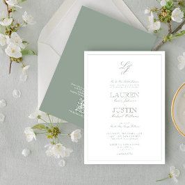 QR Code Classic Sage Green Script Monogram Wedding Einladung