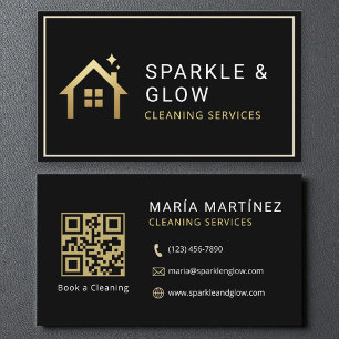 QR Code Clearing Services Black Gold Minimalistisc Visitenkarte