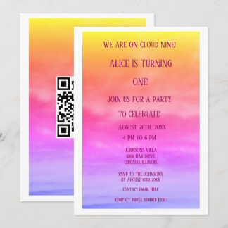 QR Code Cloud Nine Girls Geburtstagsparty 1. Rosa Einladung