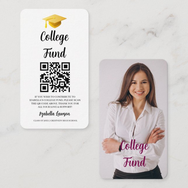 QR-Code College-Fonds Abschlussfeier Absolvent  Begleitkarte (Vorne/Hinten)