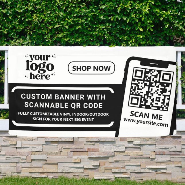 QR Code Company Logo Schwarze Indoor Vinyl Banner (Von Creator hochgeladen)