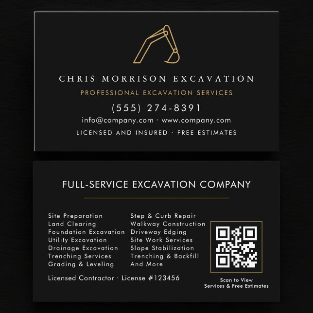 QR Code Construction Excavator Heavy Equipment Visitenkarte (Von Creator hochgeladen)