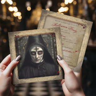 QR-Code Creepy Nun Lunatic Asylum Halloween Einladung