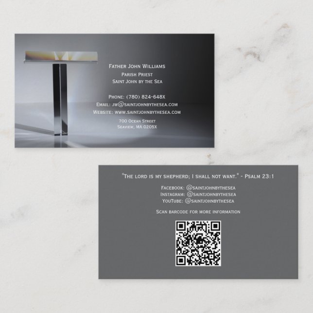 Qr Code Cross Elegant Clergy Business Card Visitenkarte (Vorne/Hinten)