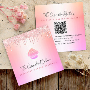 QR-Code Cupcake Bäckerei Koch Rosa Regenbogen Glit Quadratische Visitenkarte