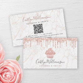 QR-Code Cupcake Rose Gold Glitzer Tropfen Koch Visitenkarte