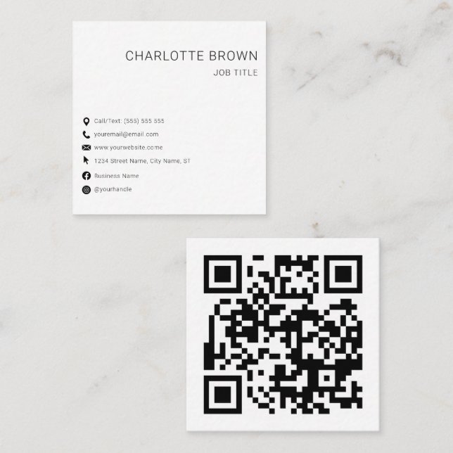 QR-Code Custom Modern White Beruflich Quadratische Visitenkarte (Vorne/Hinten)