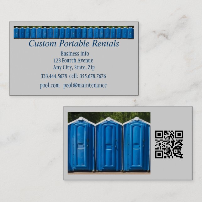 QR Code, Custom Portable Toilet Rentals Visitenkarte (Vorne/Hinten)