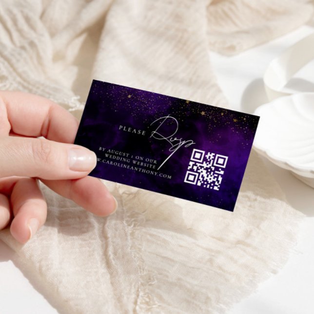 Qr Code Dark Lila Magical Gold Wedding RVSP Begleitkarte (Von Creator hochgeladen)