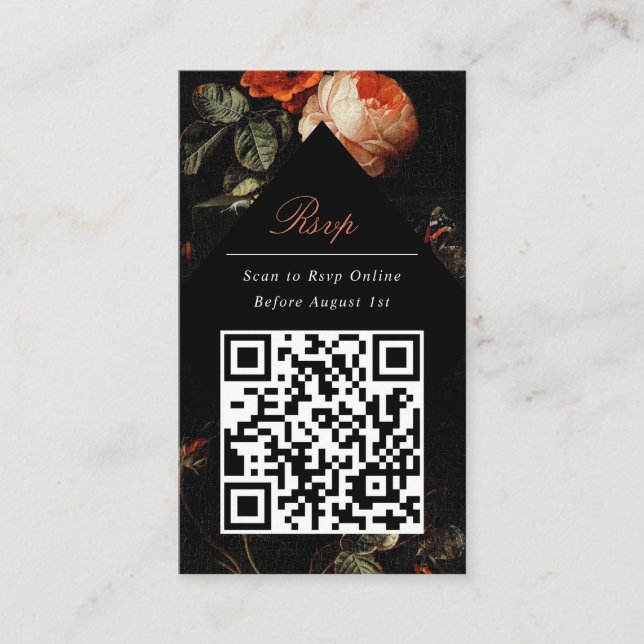 QR Code Dark Moody Black Floral Website UAWG Begleitkarte (Vorderseite)