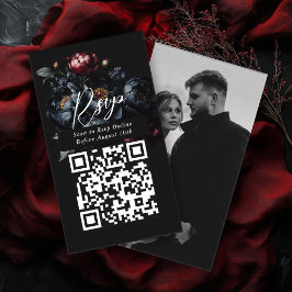 QR Code Dark Moody Peony Gothic Wedding RSVP Begleitkarte