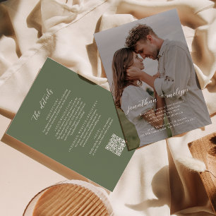 QR Code Deep Sage Green Foto Skript Hochzeit Einladung