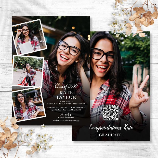 QR-Code der Fotocollage Moderne Graduierungspartei Einladung (Photo Collage Modern Graduation Party QR Code Invitation)