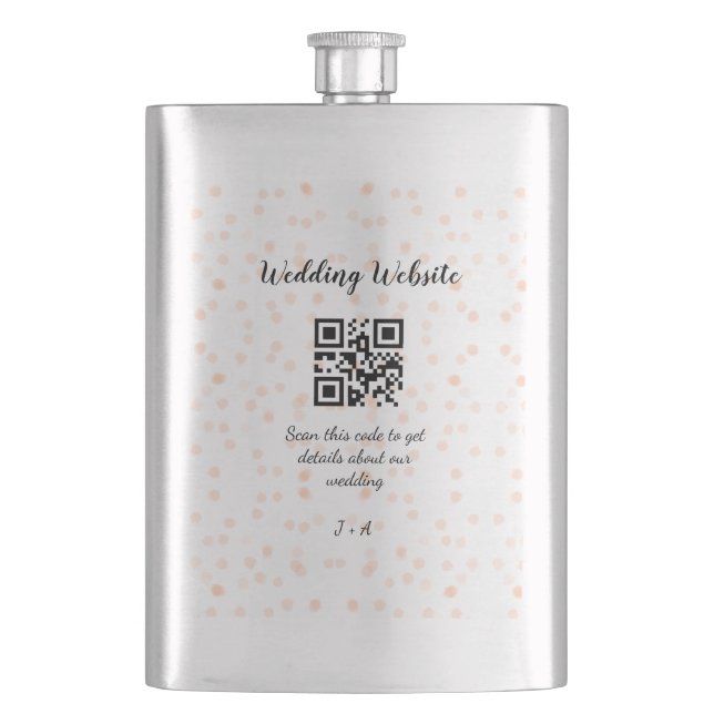 QR-Code der Hochzeitwebsite für Details orange Flachmann (Vorderseite)