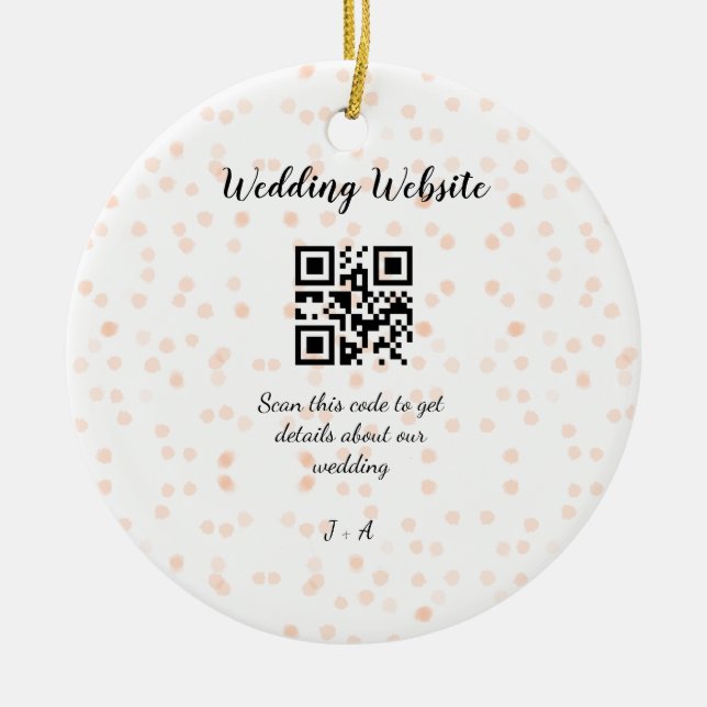 QR-Code der Hochzeitwebsite für Details orange Keramik Ornament (Vorne)