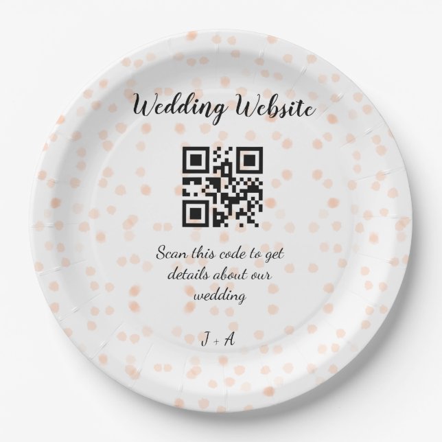QR-Code der Hochzeitwebsite für Details orange Pappteller (Vorderseite)