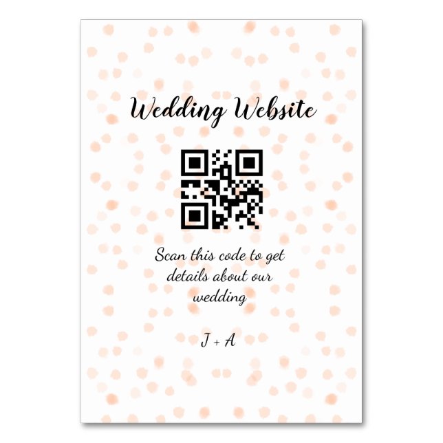 QR-Code der Hochzeitwebsite für Details orange Tischnummer (Vorderseite)