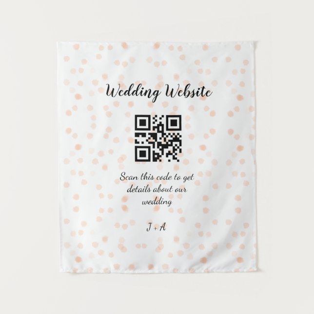 QR-Code der Hochzeitwebsite für Details orange Wandteppich (Vorderseite)