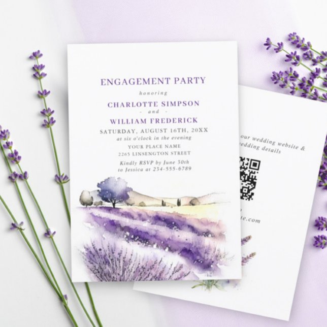QR-Code der Lavender Blume Field ENGAGEMENT PARTY Einladung (Von Creator hochgeladen)