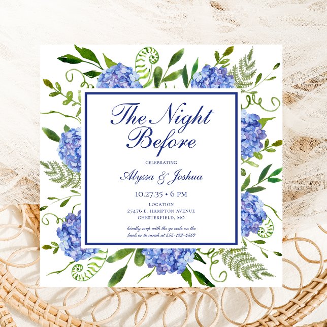 QR-Code der Nacht vor blauem Hydrangea Einladung (Von Creator hochgeladen)