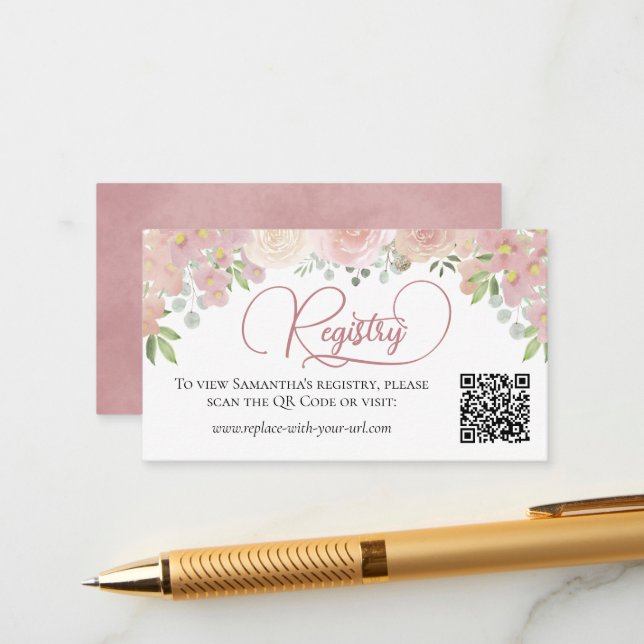 QR-Code der Rose Blumenfloral-Brautparty Begleitkarte (Vorderseite/Rückseite Beispiel)